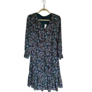 Talbots Petite Size 10 Multicolor Floral Midi Tie Sown Belt At Waist Flounce Hem